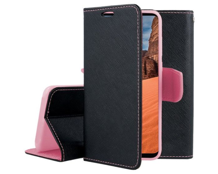 Tel1 Fancy Diary Case Θήκη Πορτοφόλι με δυνατότητα Stand Black / Pink (Huawei Y9 2019)