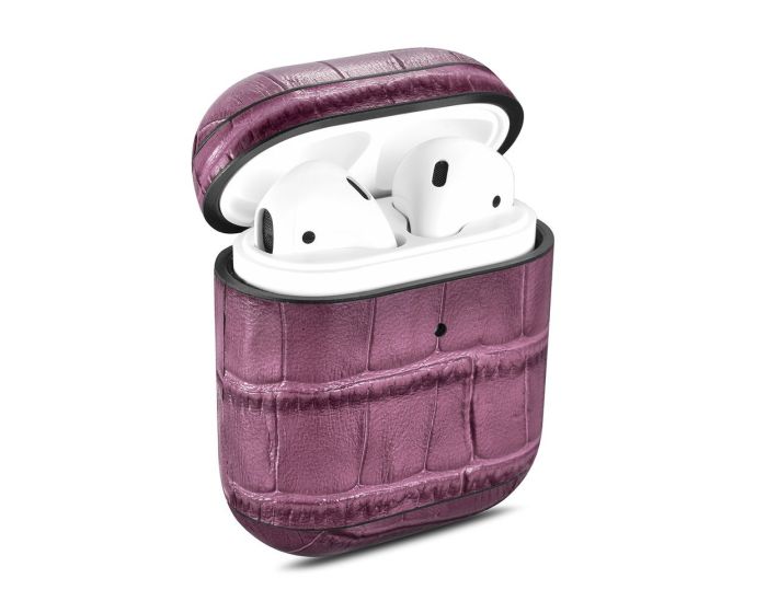 iCarer Bamboo Leather AirPods Case Δερμάτινη Θήκη για Apple AirPods 1 / 2 - Purple