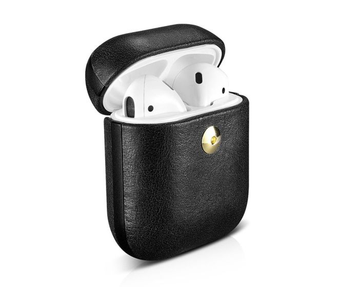 iCarer Crazy Horse Leather AirPods Case Δερμάτινη Θήκη για Apple AirPods 1 / 2 - Black