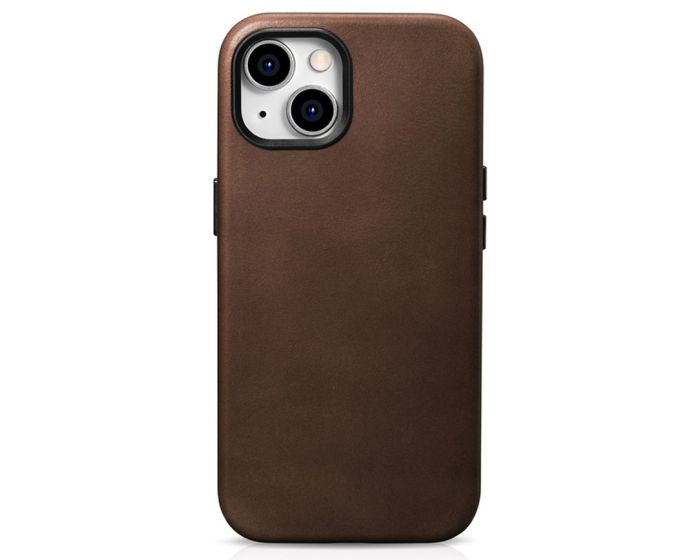 iCarer Oil Wax Genuine Leather Back MagSafe Cover Δερμάτινη Θήκη Brown (iPhone 15)