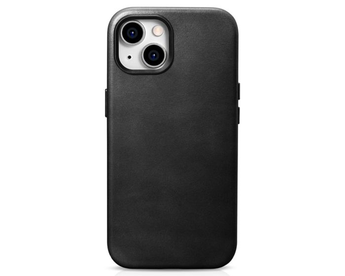 iCarer Oil Wax Genuine Leather Back MagSafe Cover Δερμάτινη Θήκη Black (iPhone 15 Plus)