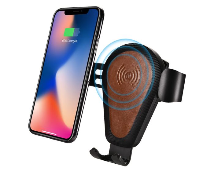 iCarer Wireless Car Qi Charger 10W Air Vent Gravity Car Mount Brown (IWXC004) - Brown