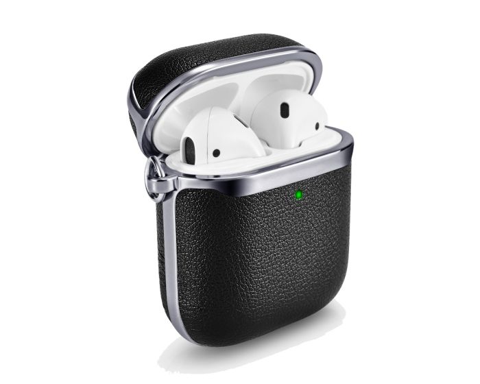 iCarer Electroplating PU Leather AirPods Case Θήκη για Apple Airpods - Black / Silver