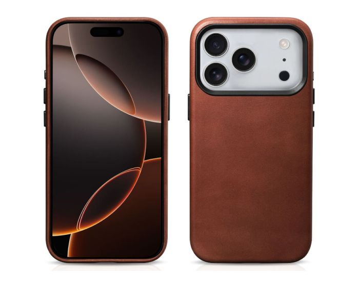 iCarer Genuine Leather Back MagSafe Case With Camera Button Δερμάτινη Θήκη Retro Brown (iPhone 17 Pro) - MT82600