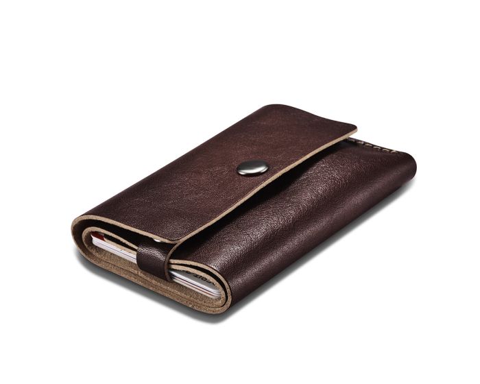iCarer Leather Mini Card Holder Wallet Πορτοφόλι με Θήκη Καρτών - Brown