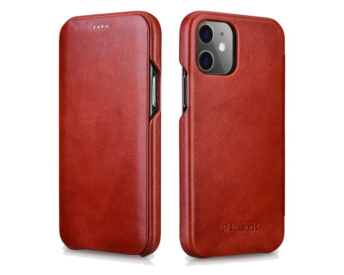 iCarer Vintage Series Curved Edge Δερμάτινη Θήκη Red (iPhone 12 Mini)