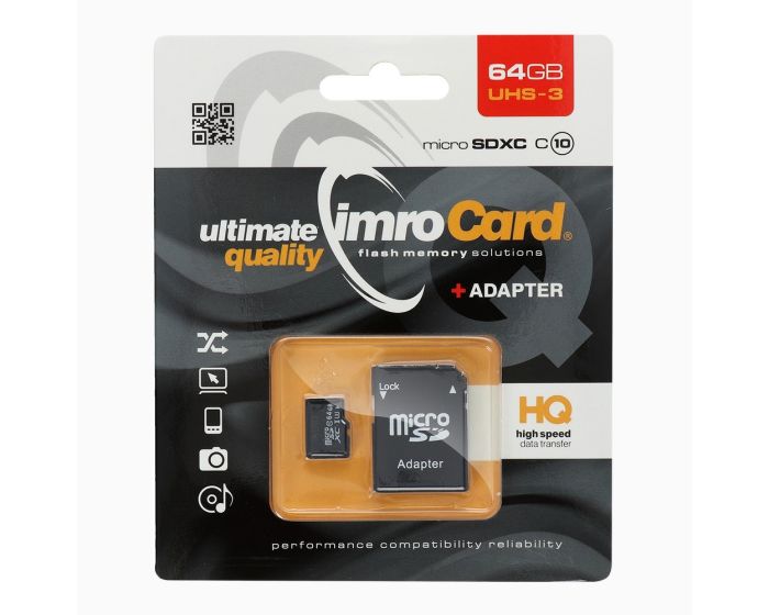 Imro Memory Card microSDHC 64GB - Class 10 UHS-3 with Adapter