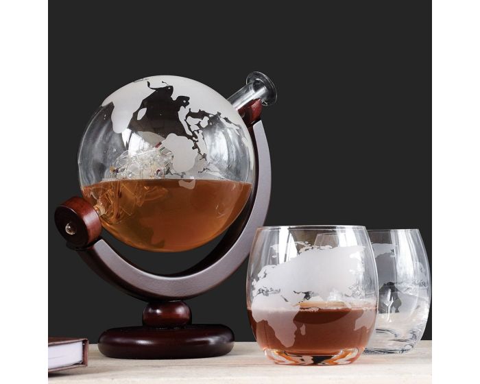 InGenious Globe Decanter with Glasses - Σετ Κανάτα Υδρόγειος με 2 Ποτήρια