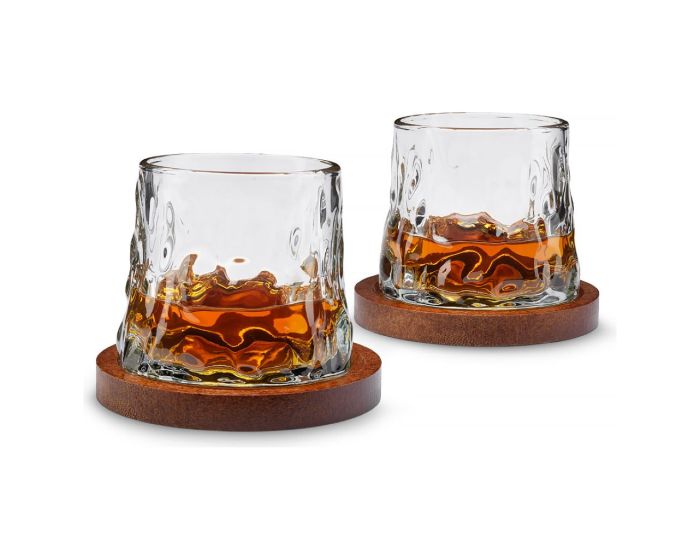 InGenious Rotating Whisky Glasses with Coaster – Περιστρεφόμενα Ποτήρια Ουίσκι με Δικά τους Σουβέρ (Σετ των 2 τεμαχίων)

