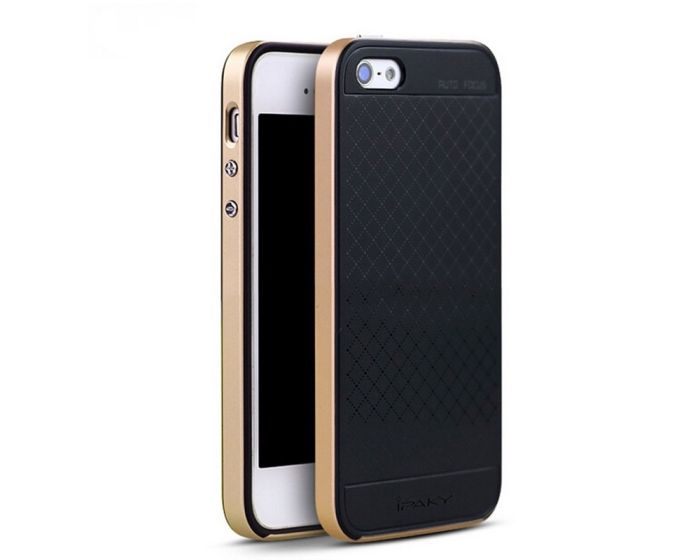 IPAKY Bumblebee Premium Hybrid Armor Case Gold + Tempered Glass (iPhone 5 / 5s / SE)