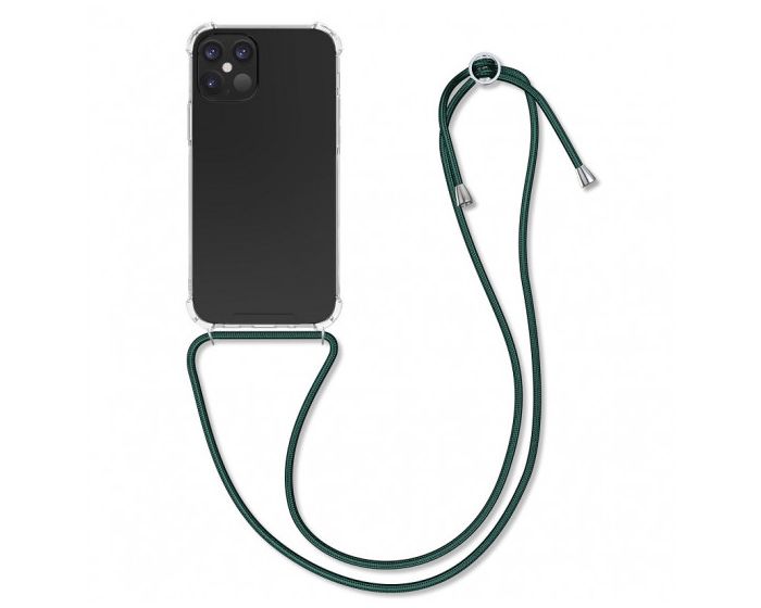 KWmobile Crossbody Silicone Case with Dark Green Neck Cord Lanyard Strap (52730.80) Διάφανη (iPhone 12 / 12 Pro)