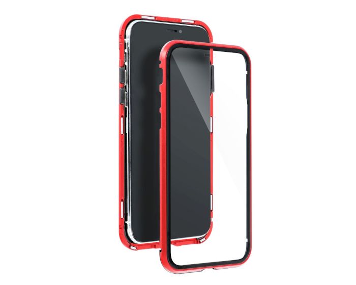 Magneto Full Glass Case - Μαγνητική Θήκη Clear / Red (iPhone 12 Mini)