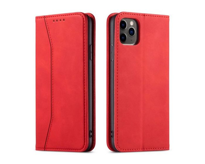 Bodycell PU Leather Book Case Θήκη Πορτοφόλι με Stand - Red (iPhone 12 / 12 Pro)