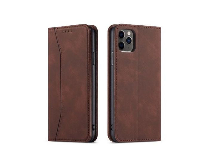 Bodycell PU Leather Book Case Θήκη Πορτοφόλι με Stand - Dark Brown (iPhone 12 Pro Max)
