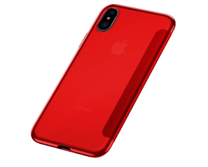 Baseus Touchable Gel TPU Flip Cover Case with Glass Front Panel (WIAPIPH65-TS09) Red (iPhone Xs Max)