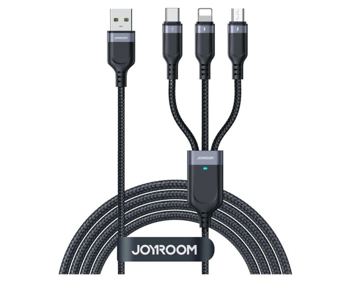 Joyroom S-1T3018A18 Usb Cable 3in1 Καλώδιο Φόρτισης micro USB / Lightning / USB-C 3.5A - 1.2m Black