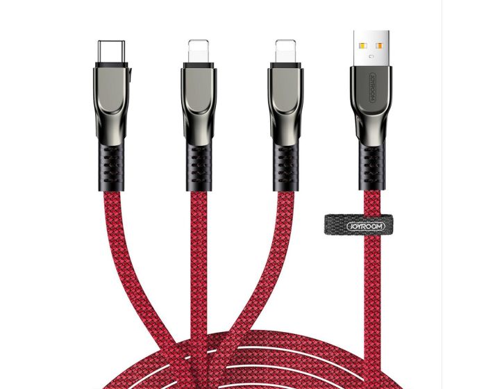 Joyroom S-1335K4 3in1 USB to 2x Lightning / Type-C 3,5A Καλώδιο Φόρτισης 1.3m - Red