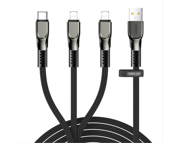 Joyroom S-1335K4 3in1 USB to 2x Lightning / Type-C 3,5A Καλώδιο Φόρτισης 1.3m - Black