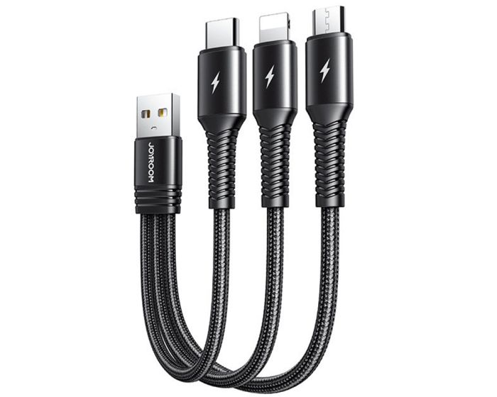 Joyroom S-01530G9 3in1 USB to Lightning / Type-C / micro USB 3,5A Καλώδιο Φόρτισης 15cm - Black