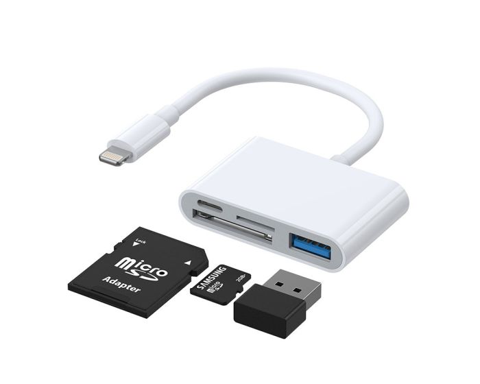 Joyroom S-H142 Lightning Adapter 4 in1 SD and TF card reader, USB OTG port - White