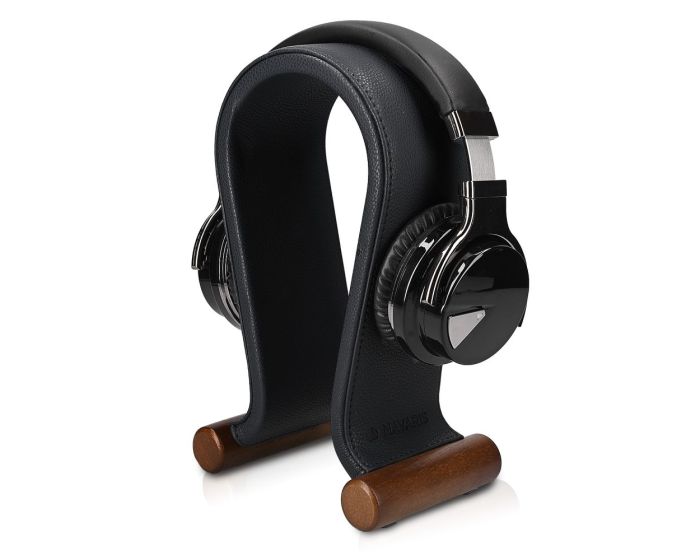 Navaris Omega Headphone Stand Ξύλινη Βάση Στήριξης Ακουστικών με Κάλυμμα από Συνθετικό Δέρμα (48110.01) Μαύρο