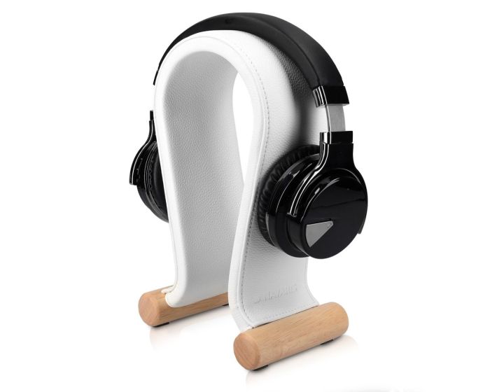 Navaris Omega Headphone Stand Ξύλινη Βάση Στήριξης Ακουστικών με Κάλυμμα από Συνθετικό Δέρμα (48110.02) Λευκό