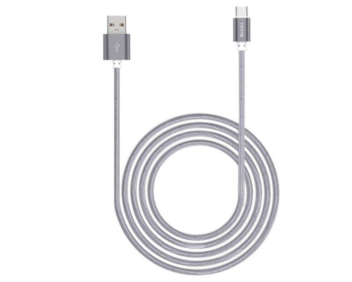 BENKS Data Sync Charging Cable Grey Καλώδιο Φόρτισης 1 Μέτρου Ασημί (USB Type-C)