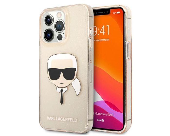 Karl Lagerfeld KLHCP13XKHTUGLGO Hardcase Glitter Karl's Head - Gold (iPhone 13 Pro Max)