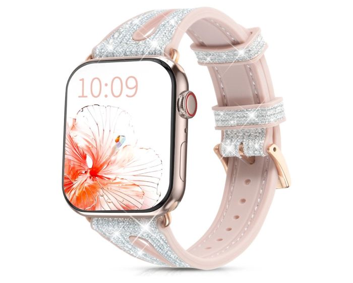 Kingxbar New Chameleon Crystal Bracelet Silicone Wristband Silver - Apple Watch 38/40/41mm (1/2/3/4/5/6/7/8/9/SE)