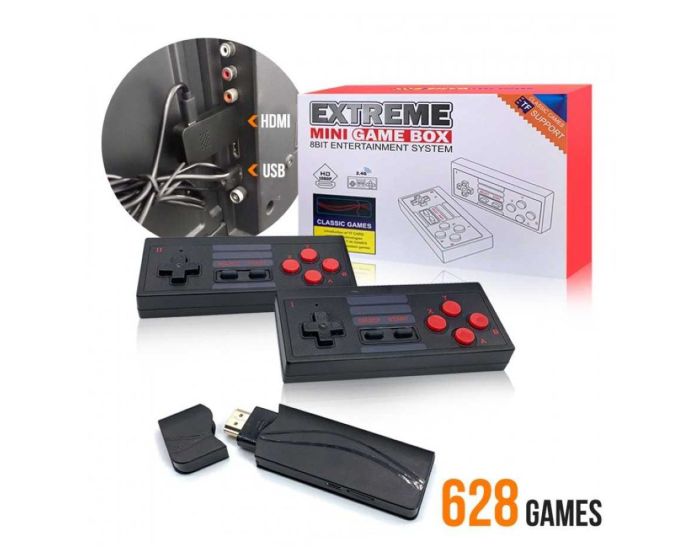 Extreme Mini Game Box (628 Games) 8-Bit Entertainment System HDMI with Wireless Pads