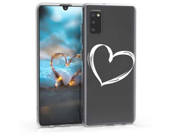 KWmobile Slim Fit Gel Case Brushed Heart (52256.06) Θήκη Σιλικόνης Διάφανη / Λευκή (Samsung Galaxy A41)