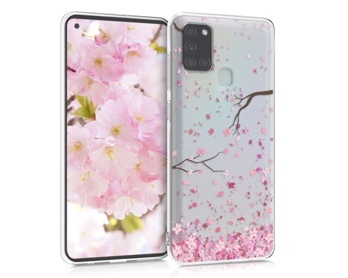 KWmobile Slim Fit Gel Case Cherry Blossoms (52497.01) Θήκη Σιλικόνης Διάφανη / Ροζ (Samsung Galaxy A21s)