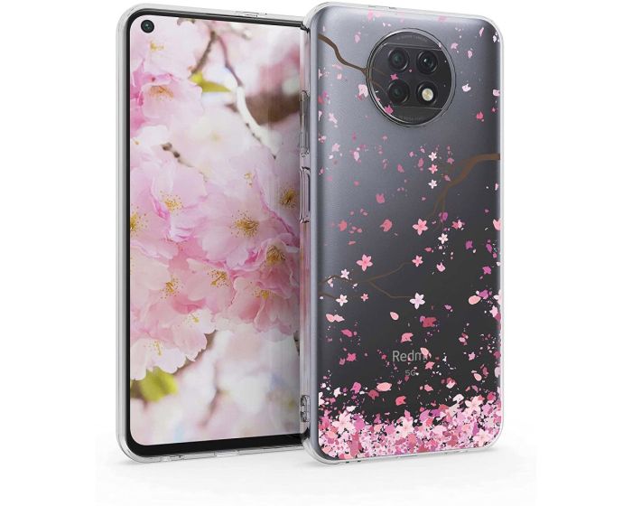 KWmobile Slim Fit Gel Case Cherry Blossoms (54219.01) Θήκη Σιλικόνης Διάφανη / Ροζ (Xiaomi Redmi Note 9T 5G)