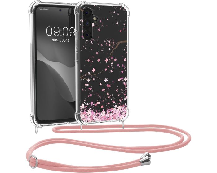 KWmobile Crossbody Silicone Case with Neck Cord Lanyard Strap (61333.02) Cherry Blossoms (Samsung Galaxy A34 5G)