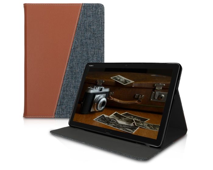 KWmobile Fabric and PU Leather Slim Case Stand (46990.01) Brown Blue (Huawei MediaPad M5 Lite 10.1'')