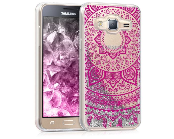 KWmobile Liquid Glitter Snowflake Indian Sun Case (42851.01) Θήκη με Χρυσόσκονη Dark Pink / Silver (Samsung Galaxy J3 / J3 2016)