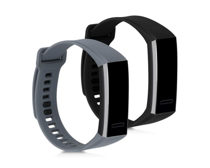 KWmobile Silicone Watch Strap (43318.70) 2x Λουράκια Σιλικόνης Grey / Black (Huawei Band 2 / 2 Pro)