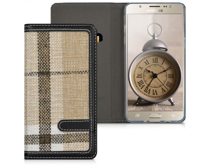 KWmobile Tweed Wallet Book Case (39035.01) Θήκη Πορτοφόλι με δυνατότητα Stand‏ Beige / Black (Samsung Galaxy J5 II - 2016)