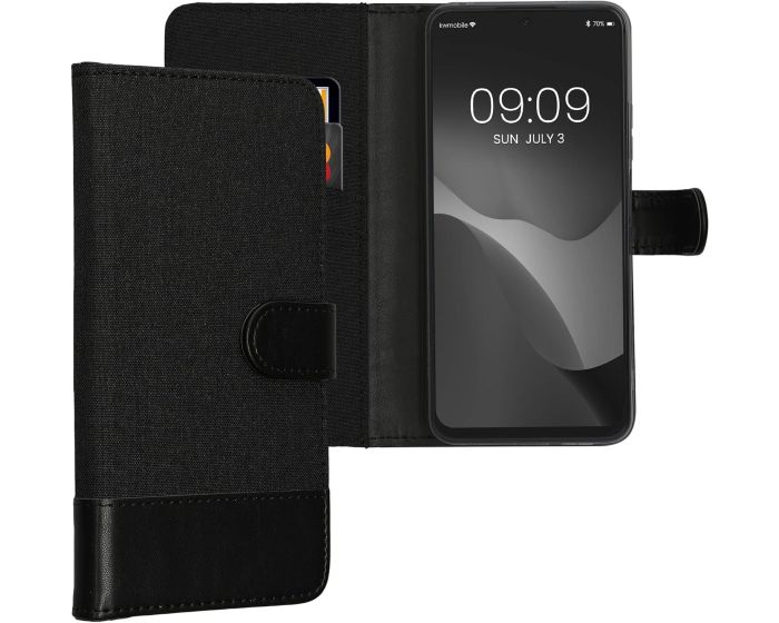 KWmobile Canvas Wallet Case (61171.73) Θήκη Πορτοφόλι με δυνατότητα Stand‏ Anthracite / Black (Xiaomi Redmi Note 12 4G)