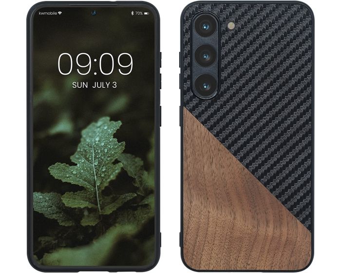 KWmobile Hard Plastic Carbon / Wood Case (60504.01) Black / Brown (Samsung Galaxy S23)