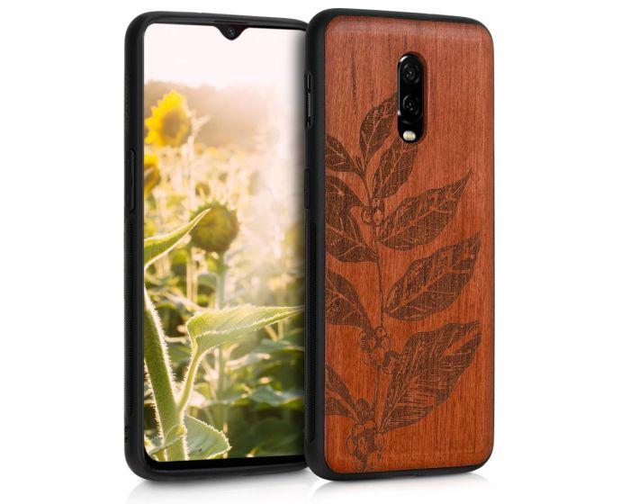 KWmobile Wooden Case Leaves and Berries (46663.07) Ξύλινη Θήκη Rosewood (OnePlus 6T)