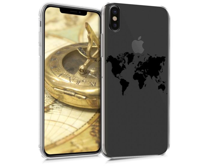 KWmobile Slim Fit Gel Case World Map (45914.01) Θήκη Σιλικόνης Διάφανη / Μαύρη (iPhone Xs Max)