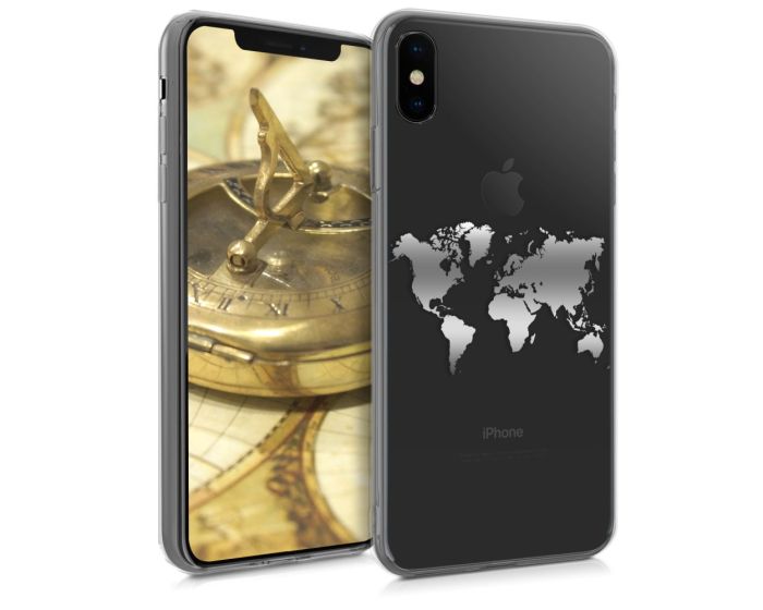 KWmobile Slim Fit Gel Case World Map (45911.02) Θήκη Σιλικόνης Διάφανη / Λευκό (iPhone Xs Max)
