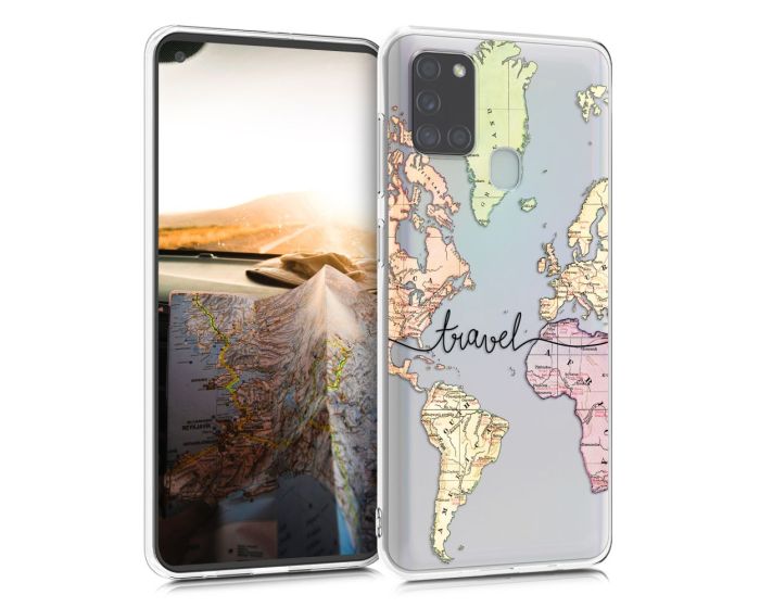 KWmobile Slim Fit Gel Case World Map Travel (52497.02) Θήκη Σιλικόνης Διάφανη (Samsung Galaxy A21s)