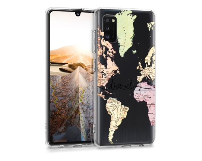 KWmobile Slim Fit Gel Case World Map Travel (52256.02) Θήκη Σιλικόνης Διάφανη (Samsung Galaxy A41)