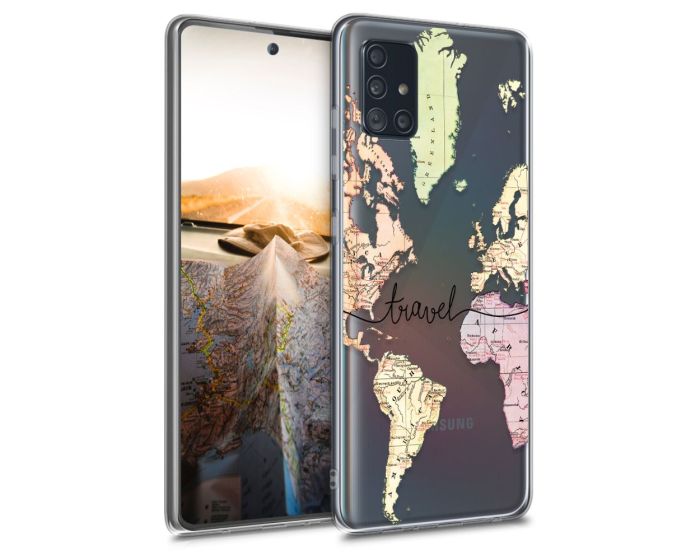 KWmobile Slim Fit Gel Case World Map Travel (51199.02) Θήκη Σιλικόνης Διάφανη (Samsung Galaxy A51)