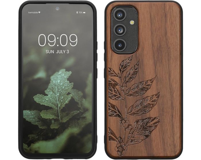 KWmobile Wooden Case Leaves and Berries (60799.06) Θήκη Ξύλινη Dark Brown (Samsung Galaxy A54 5G)