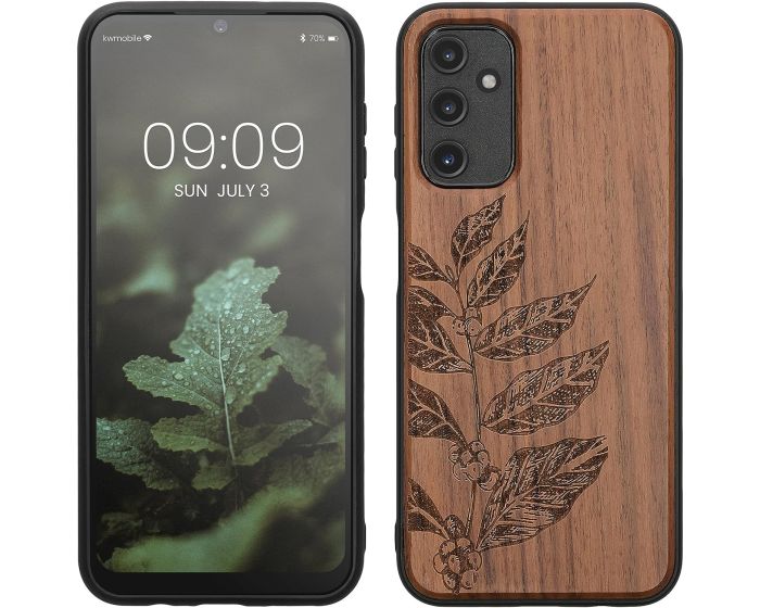 KWmobile Wooden Case Leaves and Berries (60817.05) Θήκη Ξύλινη Dark Brown (Samsung Galaxy A14 4G / 5G)