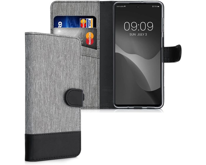 KWmobile Canvas Wallet Case (56969.22) Θήκη Πορτοφόλι με δυνατότητα Stand‏ Grey / Black (Samsung Galaxy M52 5G)