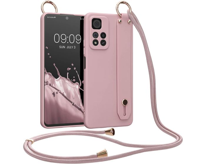 KWmobile Crossbody Silicone Case with Neck Cord Lanyard and Hand Strap (59060.193) Winter Rose (Xiaomi Redmi Note 11 Pro Plus 5G)
